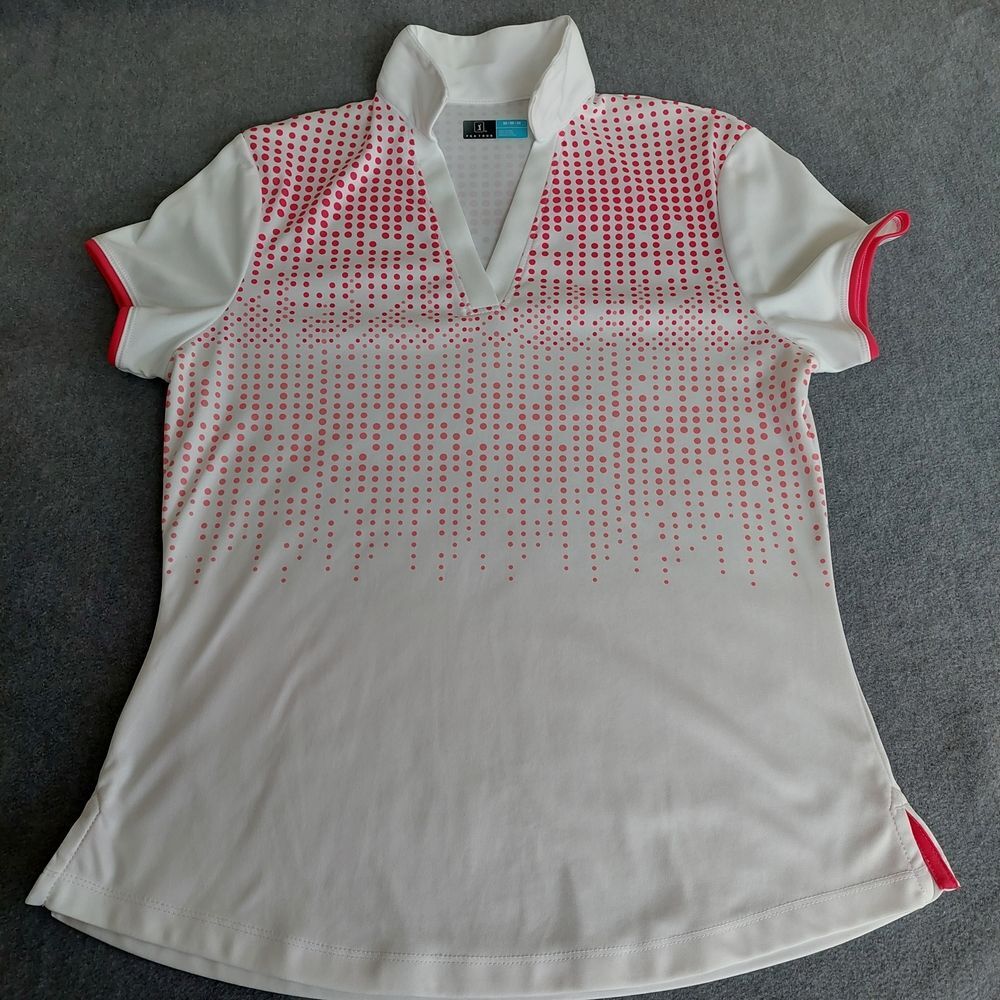 PGA Tour Pink Polka Dot V-Neck Golf Polo Shirt Size Medium